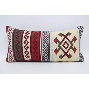<b>Red</b> <b>Wool</b> Pillow 12x24 Inches Traditional Luxury Style Vintage Geometric Pattern Woven Eco-Friendly Non-Slip Removable Washable - Product Image 5