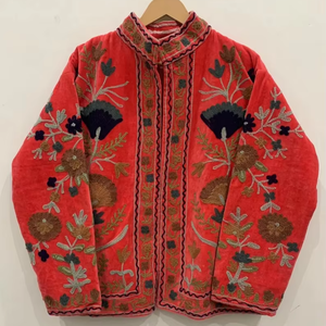 Suzani brodé court velours veste indien court doux manteau vêtements d'hiver veste manteau Floral femmes manteau - Product Image 1