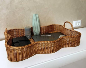 Plateau de rangement en rotin naturel fait main moderne, qualité supérieure, mobile, élégant, organisateur de cuisine Tradebyd - Product Image 6