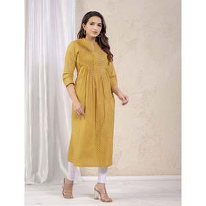 Kurti Recto Amarillo de Tela de Red con Estampado Butti, Traje Salwar Étnico Indio-Pakistaní de Alta Calidad, Estilo Anarkali, Última Moda para Fiestas - Product Image 5