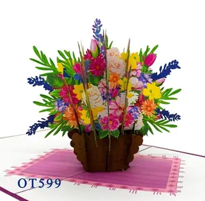 Thank You card gift 3d pop up birthday flower card basket beautiful flowers stickers for card making made in Vietnam