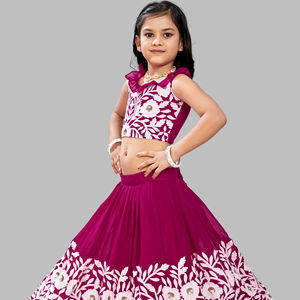 Shoryam - Lehenga Choli de Flores para Niñas, Ropa Étnica, Bordado Floral Marrón, Cuello con Volantes, Completamente Cosido, para Fiestas - Product Image 1