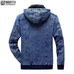 New 2025 High Quality <b>Men's</b> <b>Jackets</b> Custom Logo Oem Designs Winter Denim <b>Jacket</b> Blue Fleece Hooded <b>Jeans</b> <b>Jacket</b> - Product Image 1