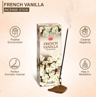Paquete de 6 varitas de incienso de Vainilla Francesa HEM (20 cada una) Aroma de larga duración, relajación, meditación y fragancia para el hogar