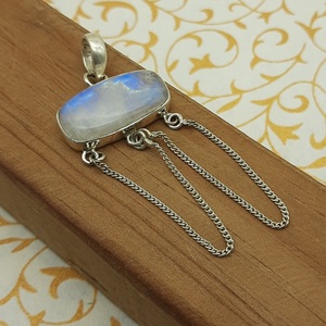 Collar con colgante de piedra lunar arcoíris natural en plata 925, venta al por mayor, colgante bohemio hecho a mano, joyería de plata de ley hecha a mano - Product Image 5