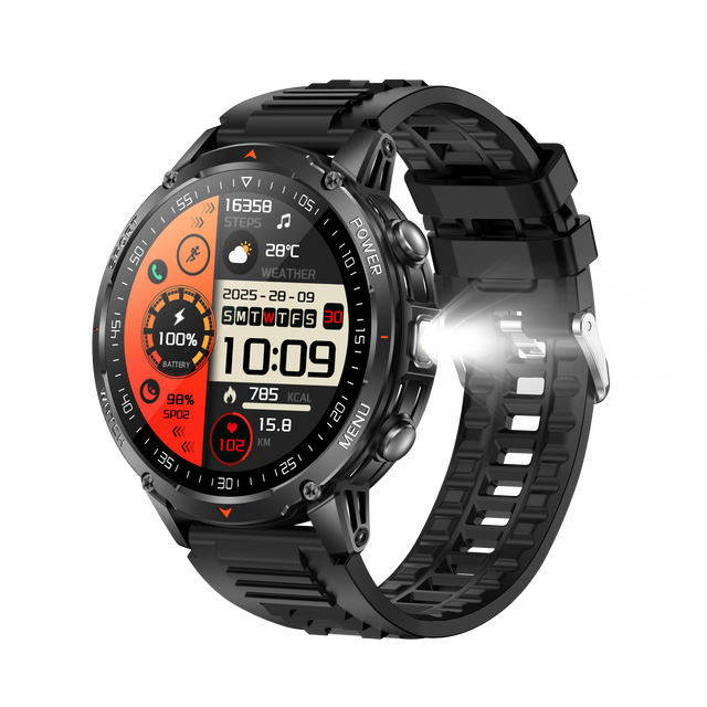 ZW98 Montres Intelligentes Pour Hommes with Outdoor Flashlight GPS Health Check 15-30 Days Ues Bluetooth Call for Outdoor Sports