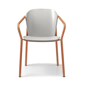Dining Armchair with Ash or Beech Wood Seat and Back on Metal Frame, Painted or Metallic Finishes, Restaurant Cafe Hotel, Italy - Product Image 2