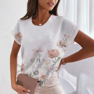 Camiseta informal de manga larga con patrón de flores para mujer, tela de rizo con gráfico personalizado, estampado de moda de verano transpirable de secado rápido - Product Image 2