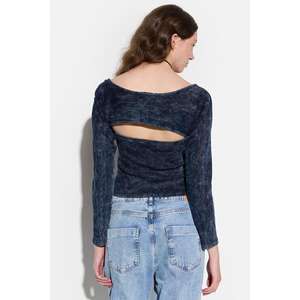 Top Corto Informal de Terciopelo con Cuello Cuadrado, Logotipo Bordado, Tela de Seda Teñida Lisa, Mangas Largas para Fiesta de Otoño - Disponible en Tallas XS a XL - Product Image 3