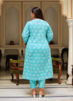Kadınlar için Güzel Hint Parti Festivali Kıyafeti Çiçek Baskılı Dantel Püsküllü 3 Parçalı Pamuklu Kurta Takımı Pantolon Dupatta