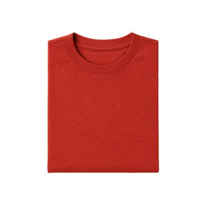 T-shirt pour homme à manches courtes en coton/polyester tricoté rouge uni 100% avec logo personnalisé sur le devant et possibilité de fabrication OEM/ODM - Product Image 4