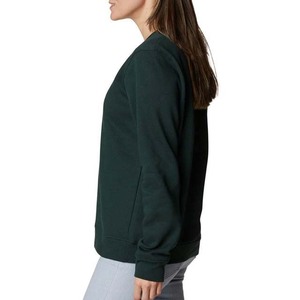 Sudadera de cuello redondo verde oscuro para mujer, manga larga, color sólido, tejido de algodón, para otoño - Product Image 4