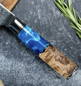 THEWIZCRAFTS Ensemble de Couteaux de Chef Professionnels Faits à la Main en Acier Damas 7 Pièces Manche en Bois Pakka en Résine Bleue Super Sharp - Product Image 5