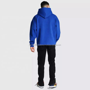 Sudadera con Capucha de Estilo Urbano, Corte Crudo Personalizado, Venta Directa de Fábrica, Azul Rey, Sin Cordones, Talla Grande para Hombre - Product Image 3