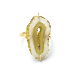 Anillo de piedra de ágata amarilla chapado en oro de 18 quilates, joyería de declaración única para fiestas de boda y trajes casuales para exportar desde la India - Product Image 2