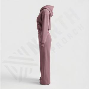 Sudadera con Capucha y Pantalones Deportivos de 400 g/m² con Logotipo Personalizado del Fabricante, Chándal con Cremallera de Lavado Ácido, Cómodo y de Calidad, Color Personalizado para Mujer - Product Image 3