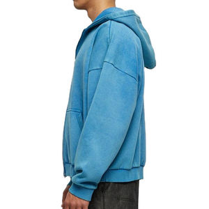 Sudadera con Capucha Personalizada de Lujo, Estilo Urbano, Felpa, Lisa, Vintage, Holgada, Lavada al Ácido, Desteñida por el Sol, Desgastada, con Cierre - Product Image 2