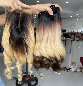 Prix en gros bébé cheveux fins ondulés couleur faisceaux extensions de cheveux avec fermeture HD 6*6 pour faire des perruques - Product Image 1