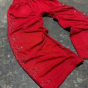 Strass personnalisé imperméable numérique imprimé Double taille sueur acide lavé pantalons décontractés hommes jambe large sport Jogging évasé - Product Image 3