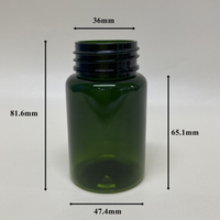 Flacon en plastique médical PET vert Pavico 80CC 36mm 20g Forme cylindrique Médicaments Vitamines Pilules Capsules Certifié ISO 9001