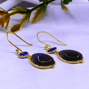 925 <b>Sterling</b> <b>Silver</b> Gold Plated Kyanite Labradorite Earrings for Ladies Wedding & Party Wear Religious Style Gift - Product Image 4