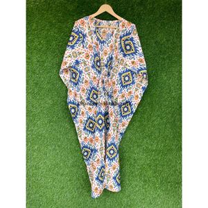 Venta al por mayor Boho Hippie indio algodón Maxi vestido verano Kaftan Ikat estampado tamaño libre encaje ropa de dormir Tejido estilo Casual playa caftán - Product Image 2