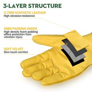 Gants de sécurité en cuir de vachette fendu OEM | Gréeur canadien avec logo personnalisé | Travail de fermeture à crochet compatible avec écran tactile élevé - Product Image 2