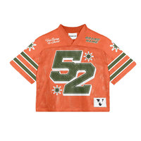 Camiseta de fútbol americano de malla cuadrada personalizada para adultos, ropa de calle al por mayor de moda, camiseta de rubí con sublimación de hombro hacia abajo de gran tamaño