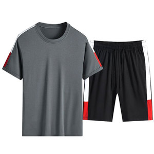 Casual Men's Two-Piece Summer Loungewear Contrast Color Solid Print Pattern <b>Knitted</b> Fabric Short Sleeve Shirt <b>Sets</b> - Product Image 3