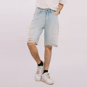 Pantalones Cortos Largos de mezclilla sólidos de algodón 100% de moda desgastados informales de verano para hombre con bolsillos activos al por mayor - Product Image 3