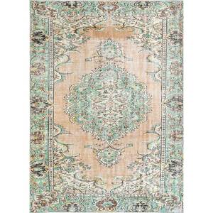 Alfombra de Lana Verde Vintage Anudada a Mano, Estilo Boho, con Medallón Abstracto y Patrón Rectangular para Entrada, Pasillo o Recibidor - Pae-3238 - Product Image 1