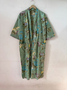 Batas Vintage de Mujer de Algodón 100% Suave, Manga 3/4, Ligeras, Estampado Floral, para Verano, con Bolsillos y Cierre de Cordón, Largo hasta la Rodilla - Product Image 3