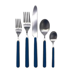 Ensemble de couverts à manche en résine bleu marine avec tête finie en argent Couverts élégants en acier inoxydable pour les repas et les événements spéciaux - Product Image 1
