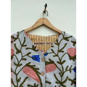 Hermoso abrigo de bordado Floral Unisex mano India Suzani bordado borde crudo Kantha chaqueta impresa tela de algodón regalo especial - Product Image 6