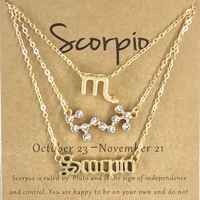 Vente flash Mode 3 pièces Symbole Ciel étoilé Lettre anglaise Argent Or 12 Bijoux du zodiaque Ensemble de colliers pour femme avec papier