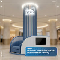 Kiosco de Fragancias Azul Personalizado con Torre de Marca Iluminada y Sofá de Consulta, Set Completo de Lujo para Exhibición de Perfume Oud en Centros Comerciales