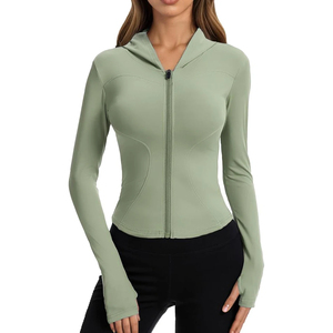 Veste de yoga pour femme de haute qualité, en toile tricotée, coupe ajustée, imperméable, coupe-vent, fermeture éclair, pour la gym et le fitness en hiver. - Product Image 1