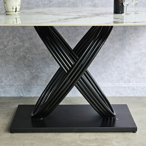 Mesa de Comedor Ovalada Extensible Moderna para Oficina en Casa con Tapa de Cerámica y Patas de Hierro - 160x90cm - Product Image 5