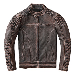 Veste en cuir véritable crochetée de style motard unisexe, coupe ajustée, mode hiver 2024, designs OEM, fermeture éclair, taille plus, respirante, anti-UV - Product Image 1