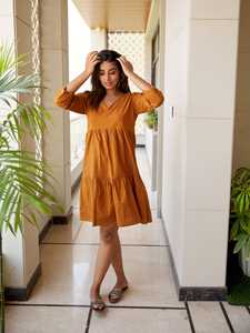 Robe Maxi d'été de haute qualité pour femmes élégante décontractée longueur au genou teinture unie taille naturelle tissée robe de mode écologique - Product Image 4