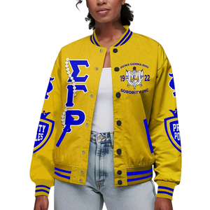 Chaqueta Universitaria para Mujer Sigma Gamma Rho 1922 Royal Collection, Chaqueta Universitaria Griega SGRho, Orgullo Poodle, Satén, Bordado, Invierno - Product Image 1