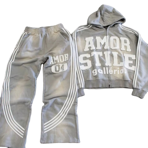 Diseño de logotipo personalizado Sun Fade Chándales Hombres Lavado ácido Rhinestone Zip Up Sudadera con capucha Pantalones acampanados Trajes de sudor de algodón - Product Image 6