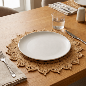 Handcrafted Natural Jute <b>Table</b> <b>Placemat</b> with Lace Edge Design Eco-Friendly Boho Dining Mat <b>for</b> Home & Restaurant Use - Product Image 2