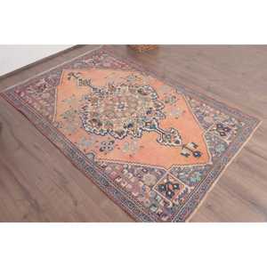 พรมตุรกีวินเทจ ขนาด 4.1x6.3 ฟุต พรมขนสัตว์สีส้ม-น้ำเงินไล่เฉด - Product Image 3