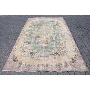 5.7x9.5 ft Vintage Turkish Rug, Large Rug, <b>Brown</b> Green Patchwork <b>Wool</b> Rug - Product Image 1