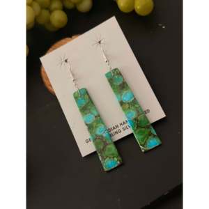 Pendientes Colgantes de Plata de Ley y Turquesa Verde Mohave, Hechos a Mano por los Navajo, Objetos Culturales Coleccionables - Product Image 4