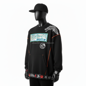 Sudadera de cuello redondo para hombre de alta calidad 380 GSM, tela de lana de algodón suave, diseño desgastado, sudadera básica con bordado de chenilla - Product Image 3