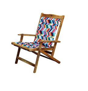 Silla Plegable de Madera y Tela Multicolor Moderna con Respaldo Bajo Grabado - Product Image 1