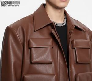 Chaqueta de invierno personalizada de alta calidad, chaqueta informal de béisbol con mangas de cuero para hombre, chaqueta Bomber personalizada - Product Image 5