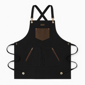 Tablier de cuisine en cuir et toile OEM en gros avec poches avant pour cuisines commerciales - Product Image 6